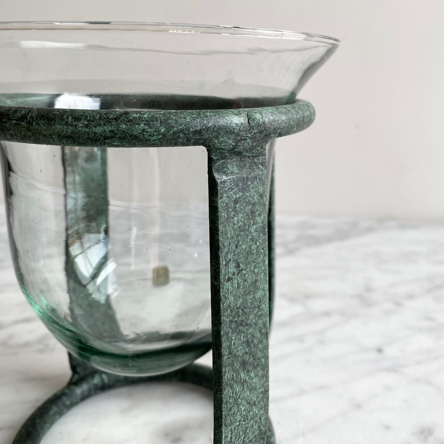 Vintage Blown Glass Candle Holder with Metal Stand, Mexico