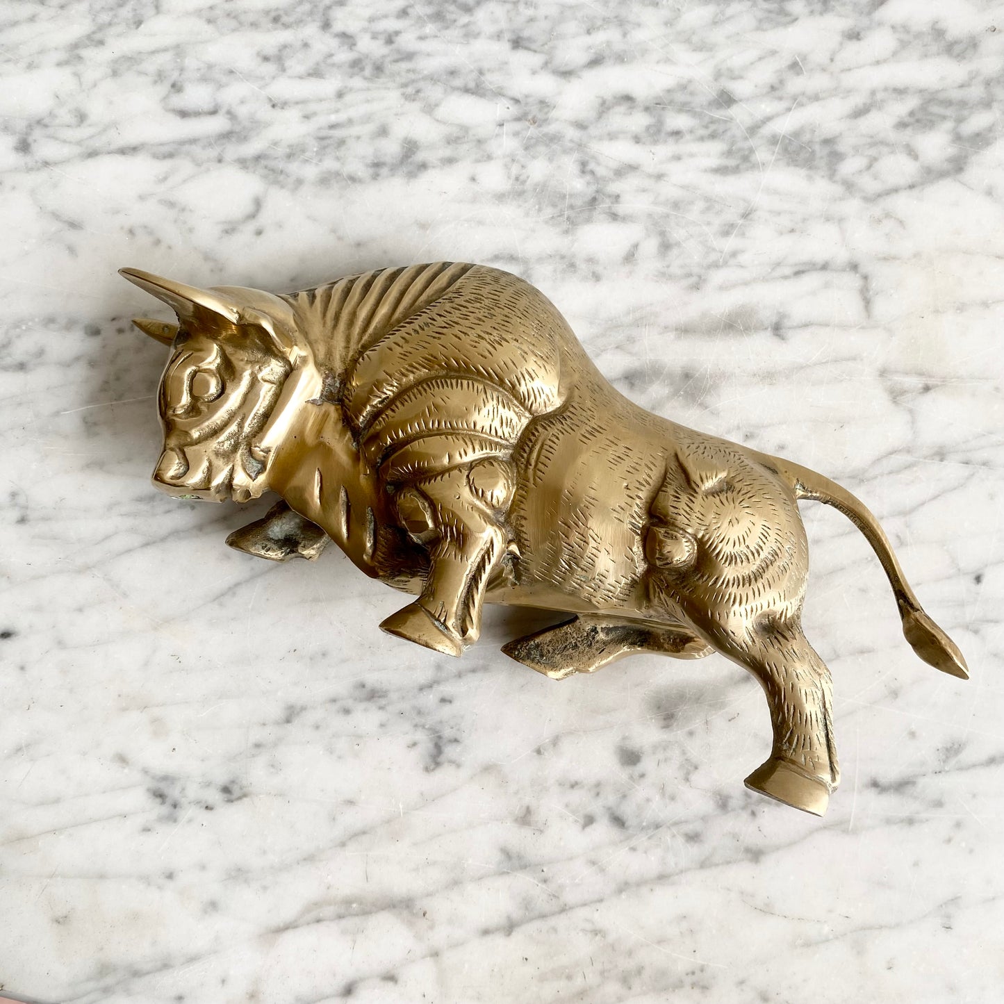 Large Vintage Brass Bull, 12"