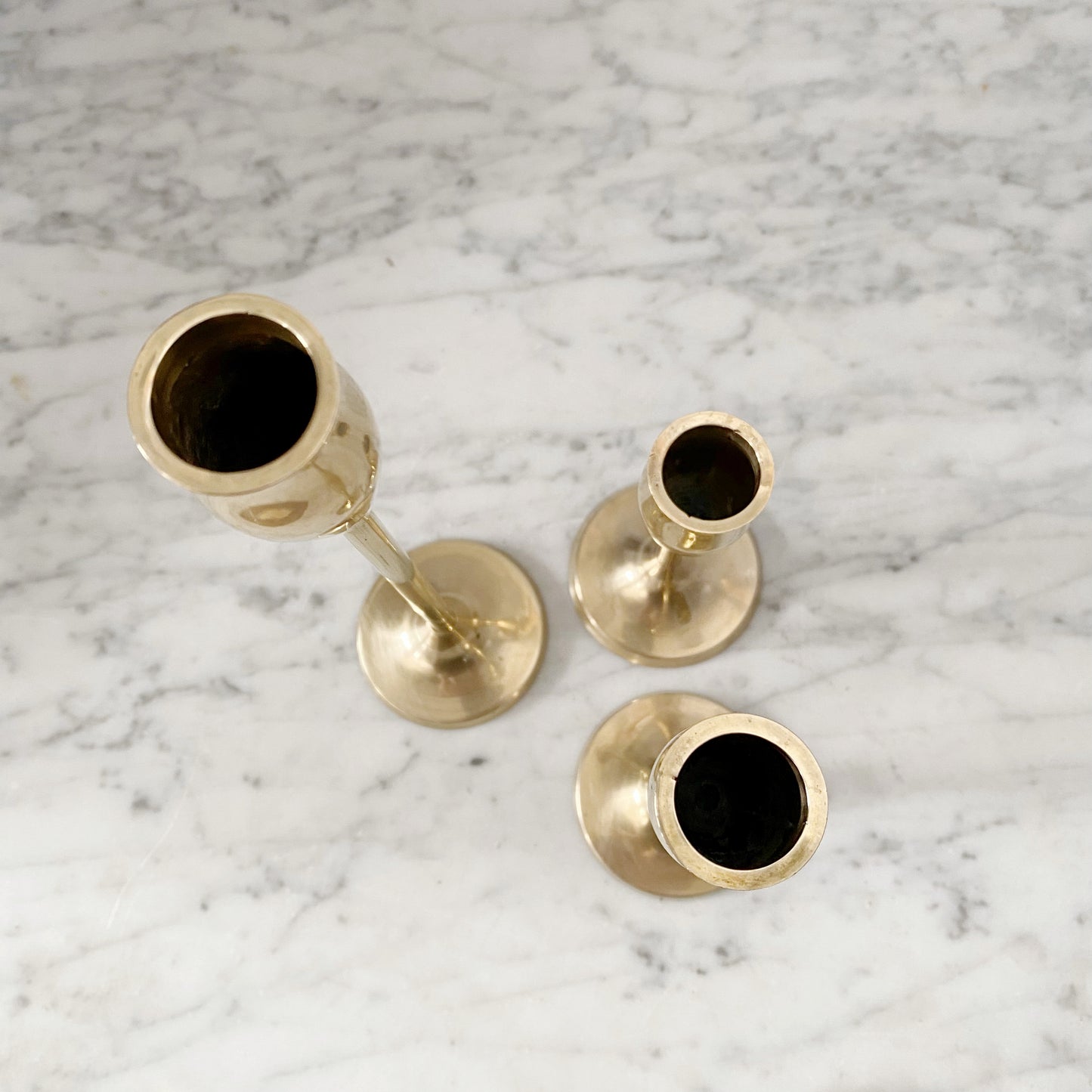 Trio of Vintage Brass Candlestick Holders