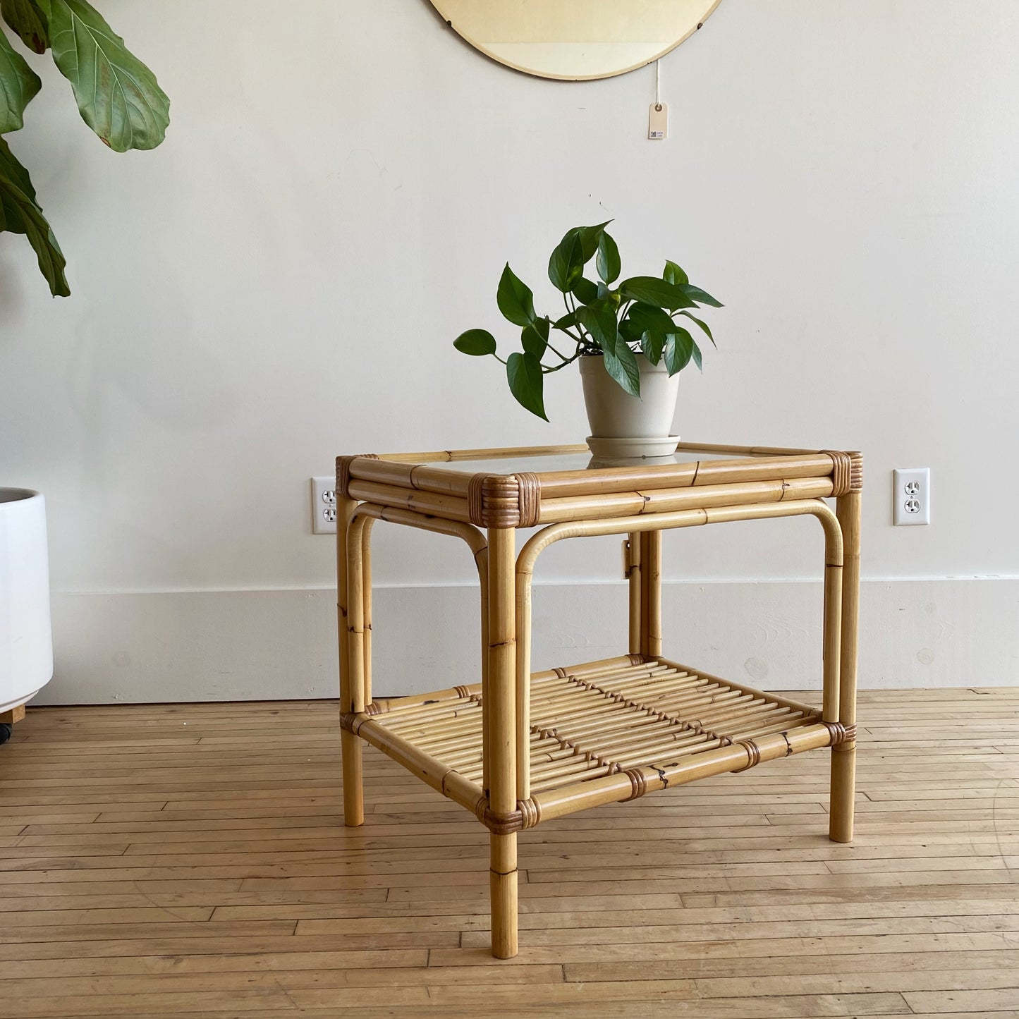 Vintage Rattan + Glass End Table