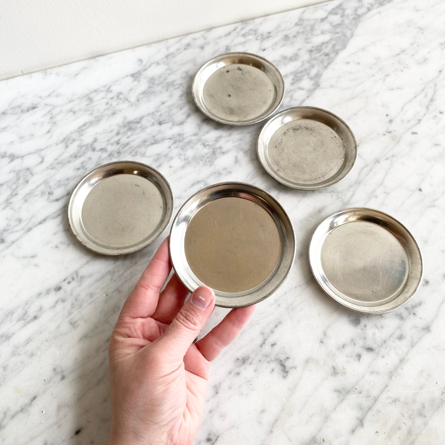 S/5 Vintage Pewter Coasters