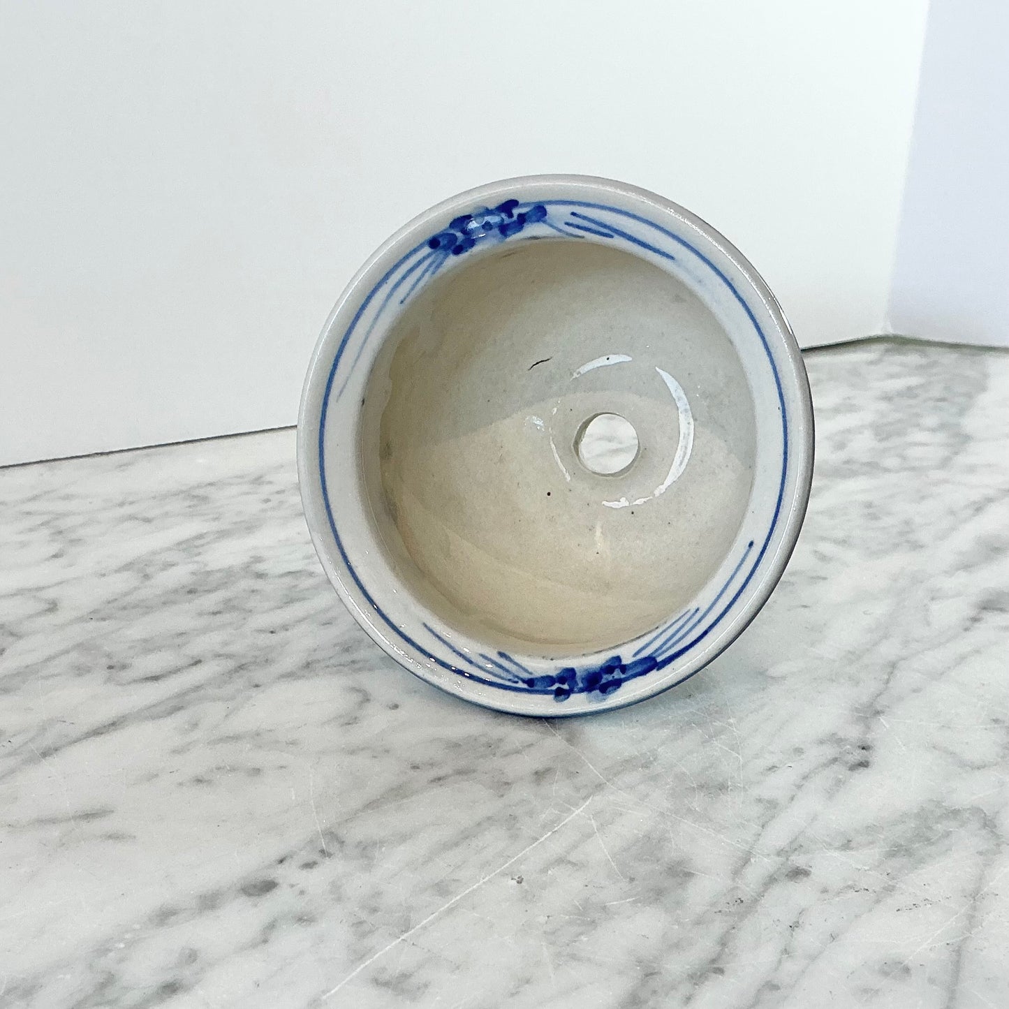 Tiny Vintage Ceramic Blue + White Planter