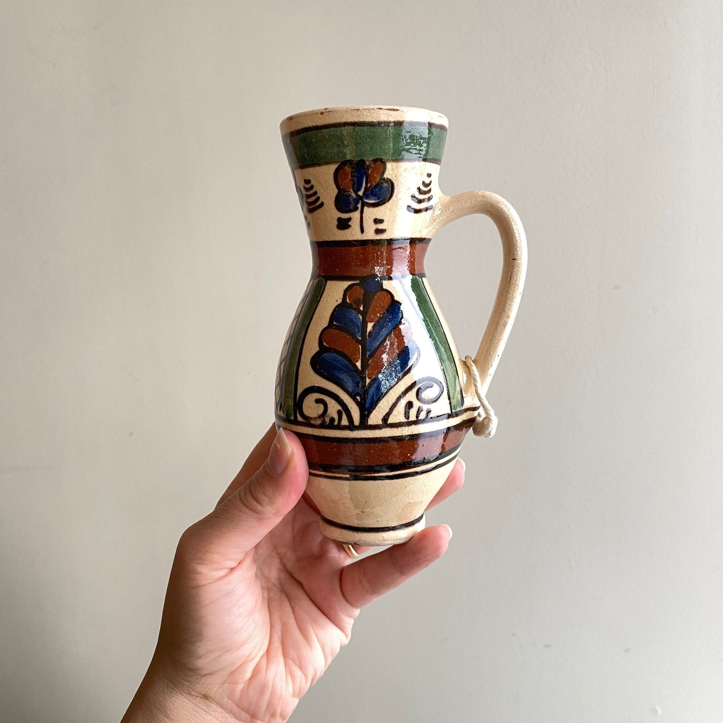 Small Vintage Hungarian Folk Art Pitcher, 6.5"