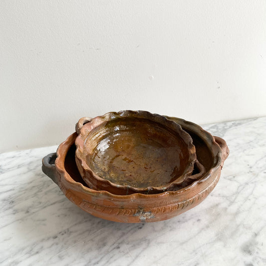 Vintage Clay Bowl with Handles, Choose Size