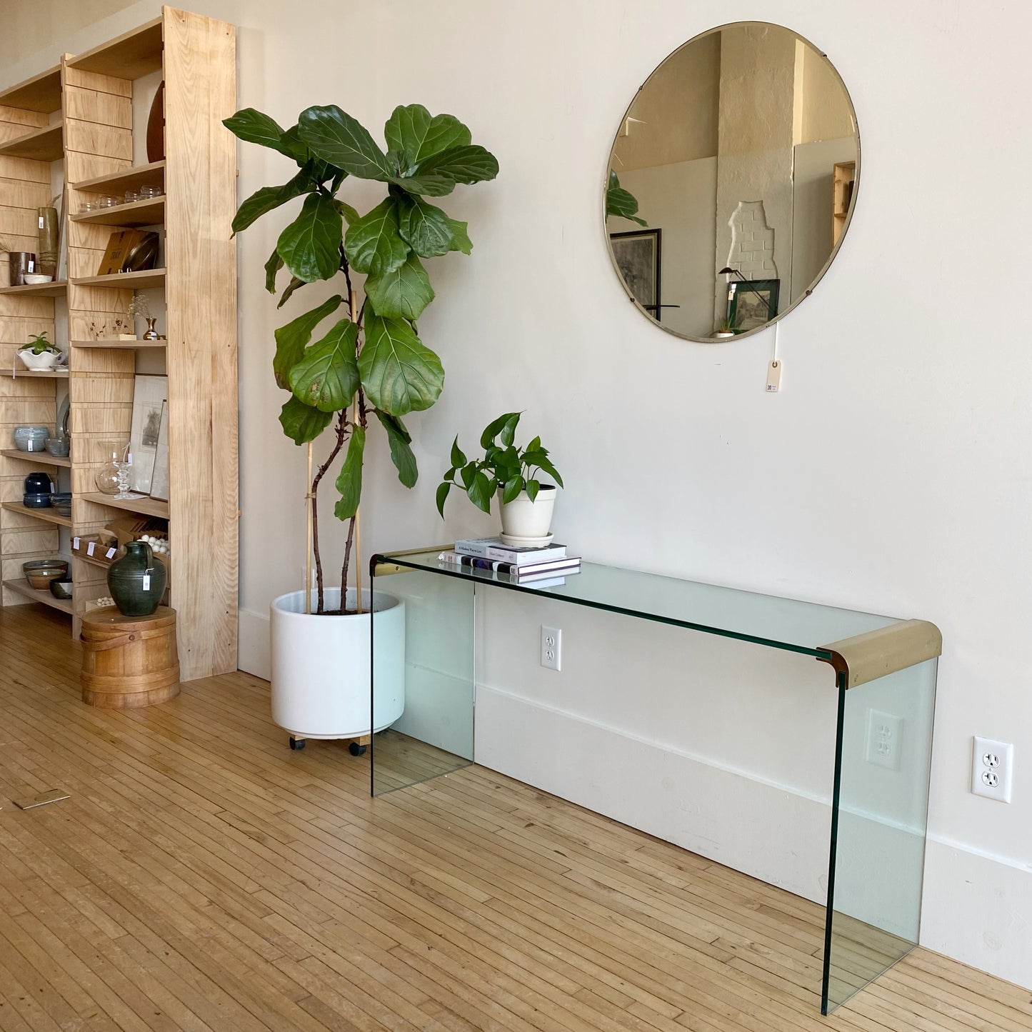 70's Vintage Glass Waterfall Console Table, Leon Rosen