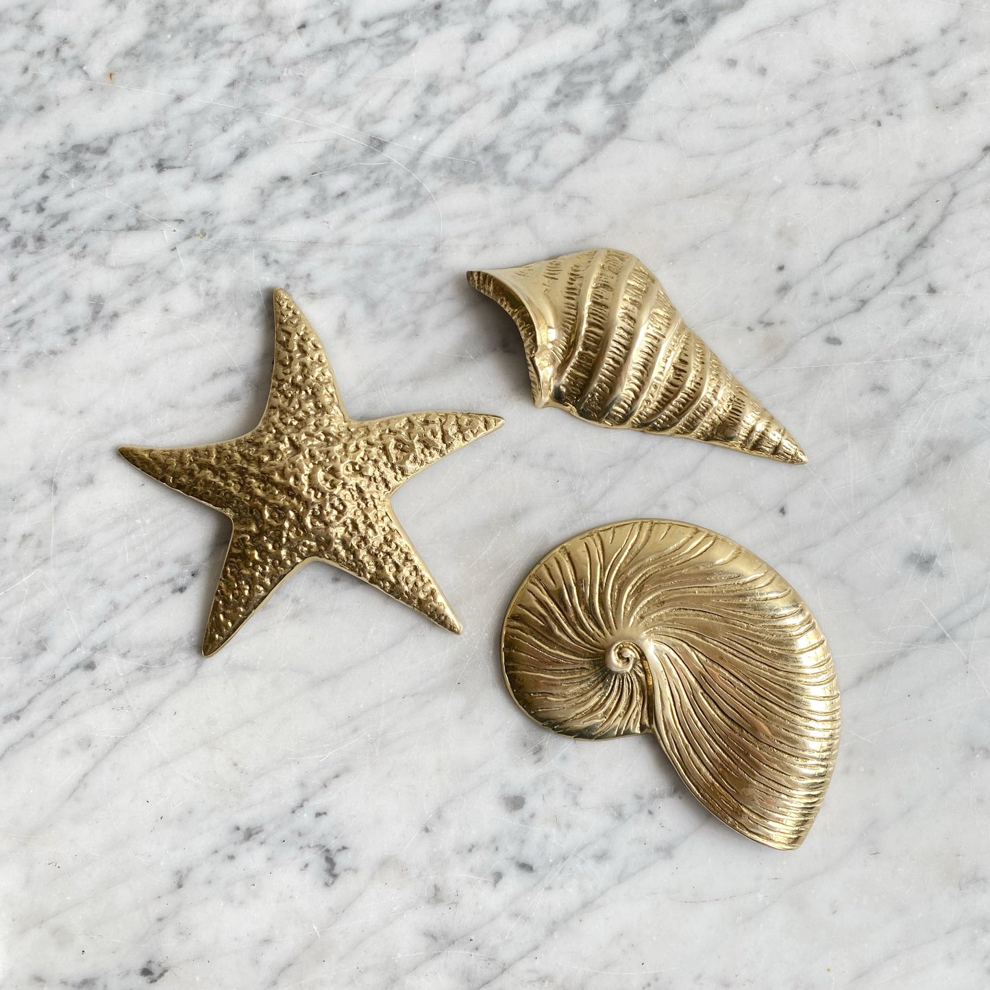 Trio of Vintage Brass Seashells