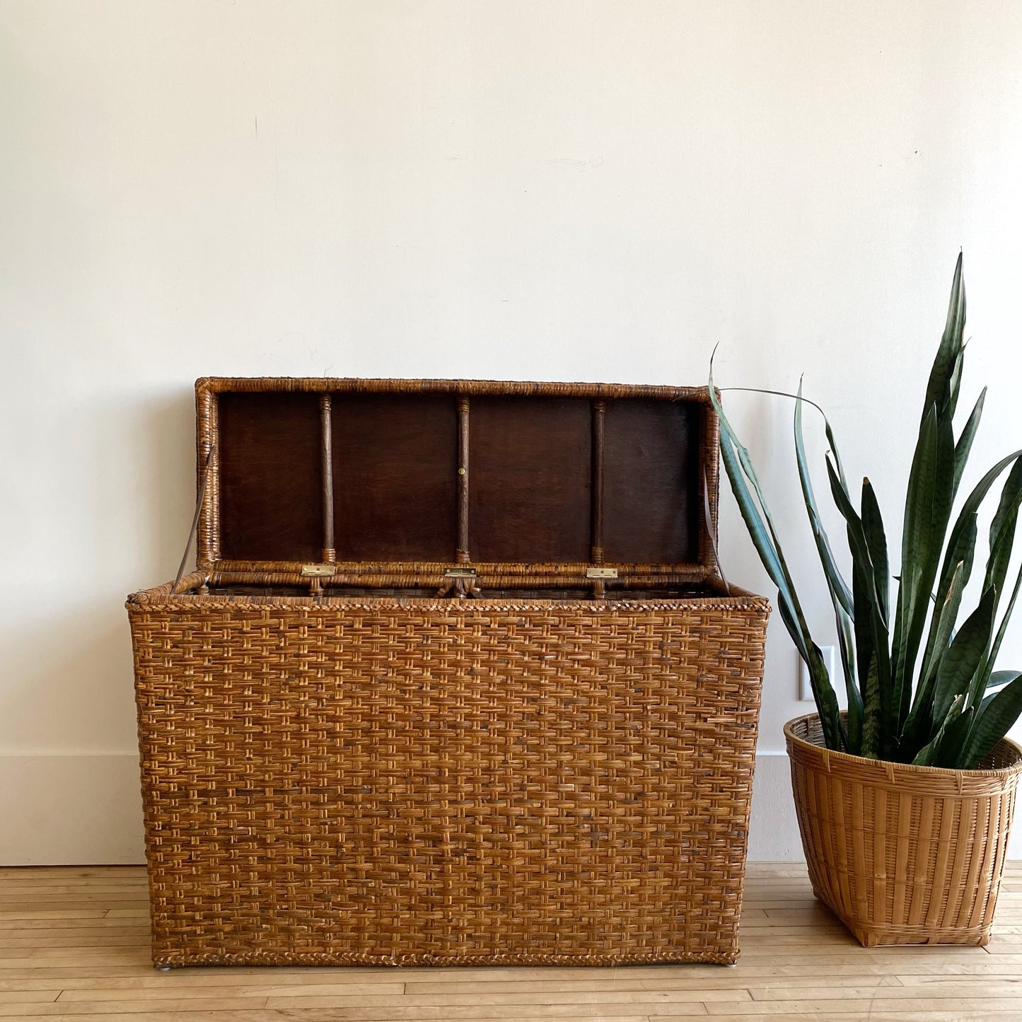 Found Oversized Wicker Chest / Lidded Basket / Console Table