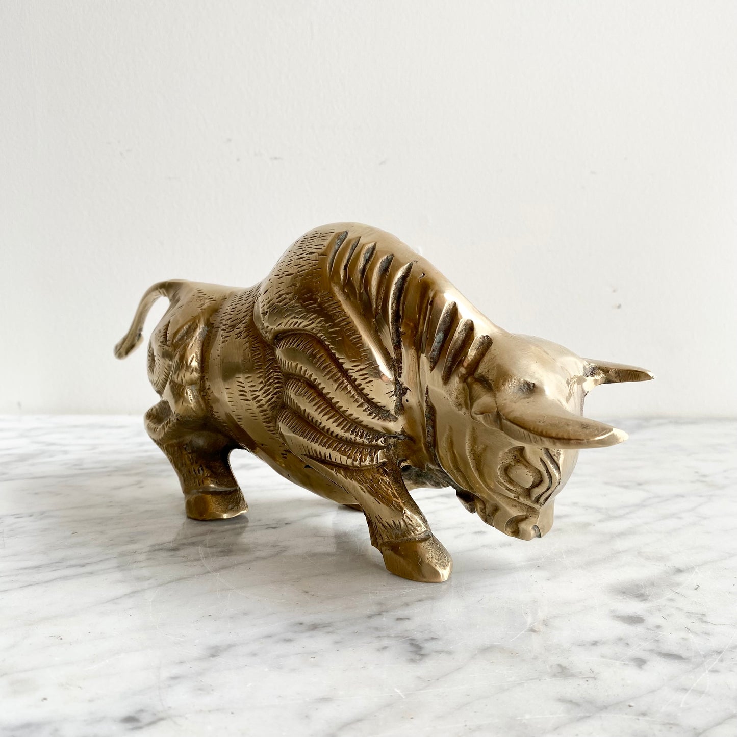 Large Vintage Brass Bull, 12"