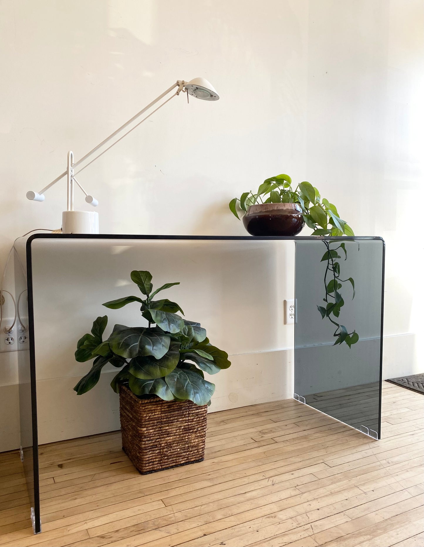 Smoked Glass Waterfall Console Table / Desk