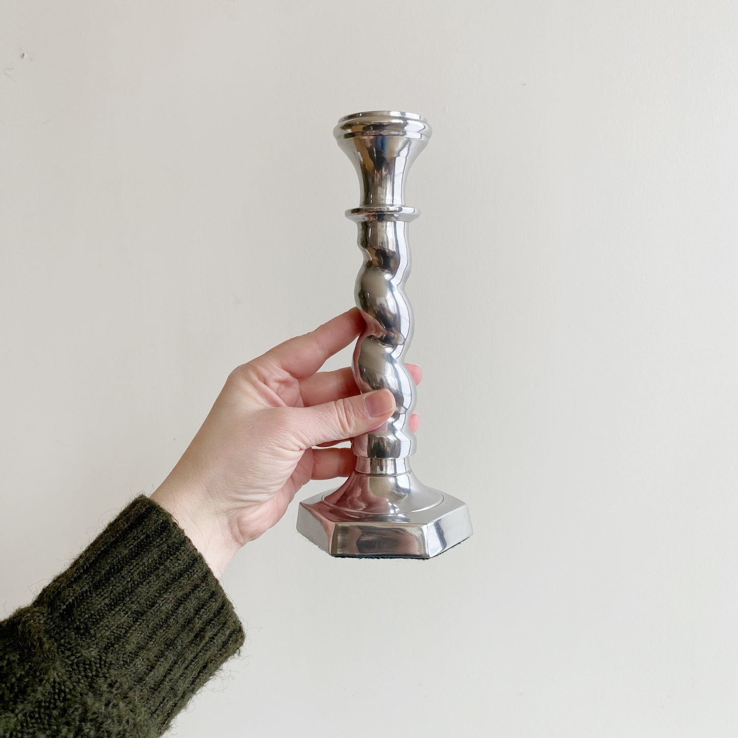 Pair of Found Twisty Silver Candlestick Holders