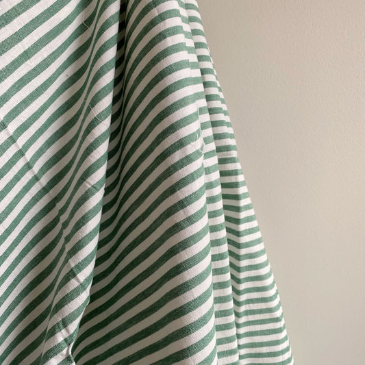 72” Round Green + White Striped Tablecloth