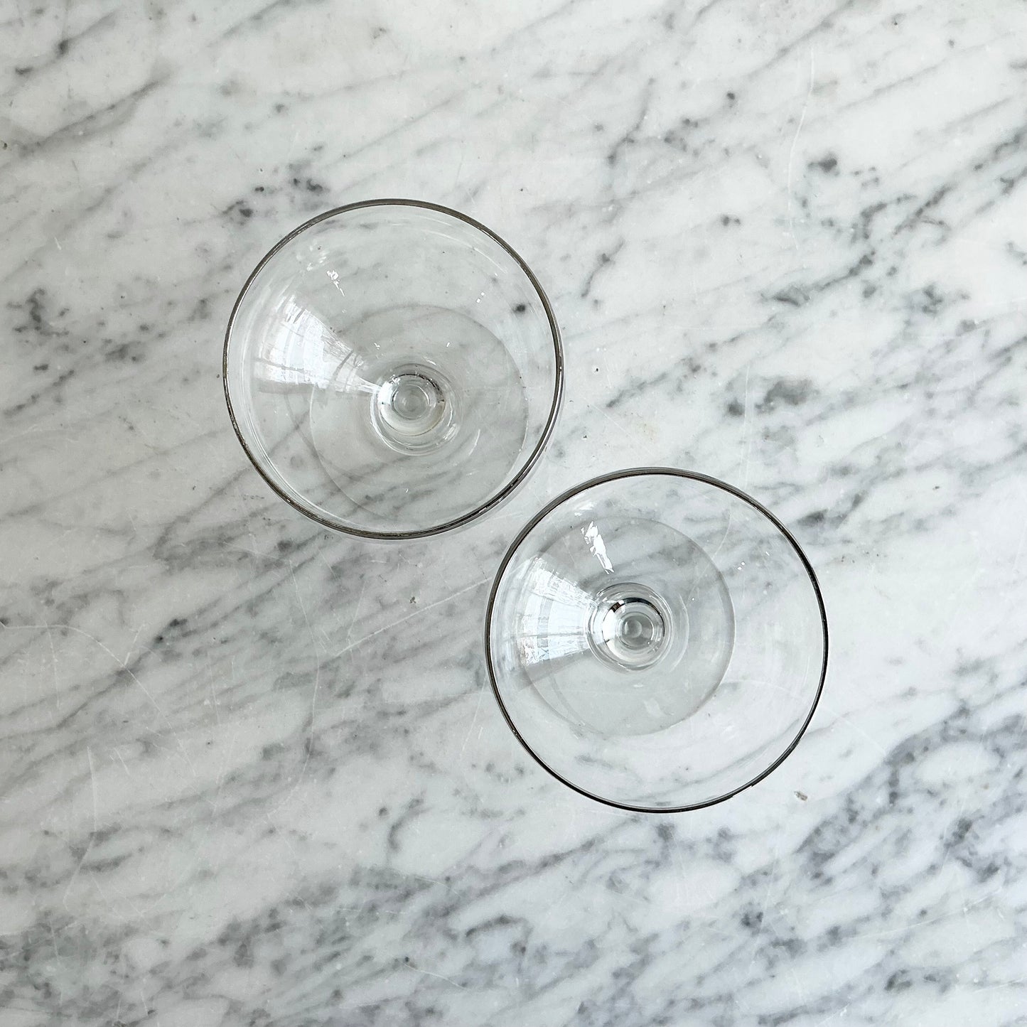 Pair of Vintage Silver Rimmed Stemmed Glasses