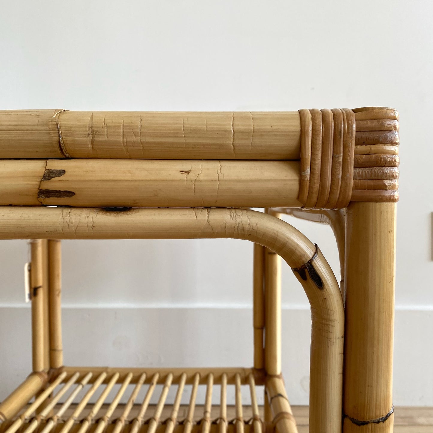 Vintage Rattan + Glass End Table