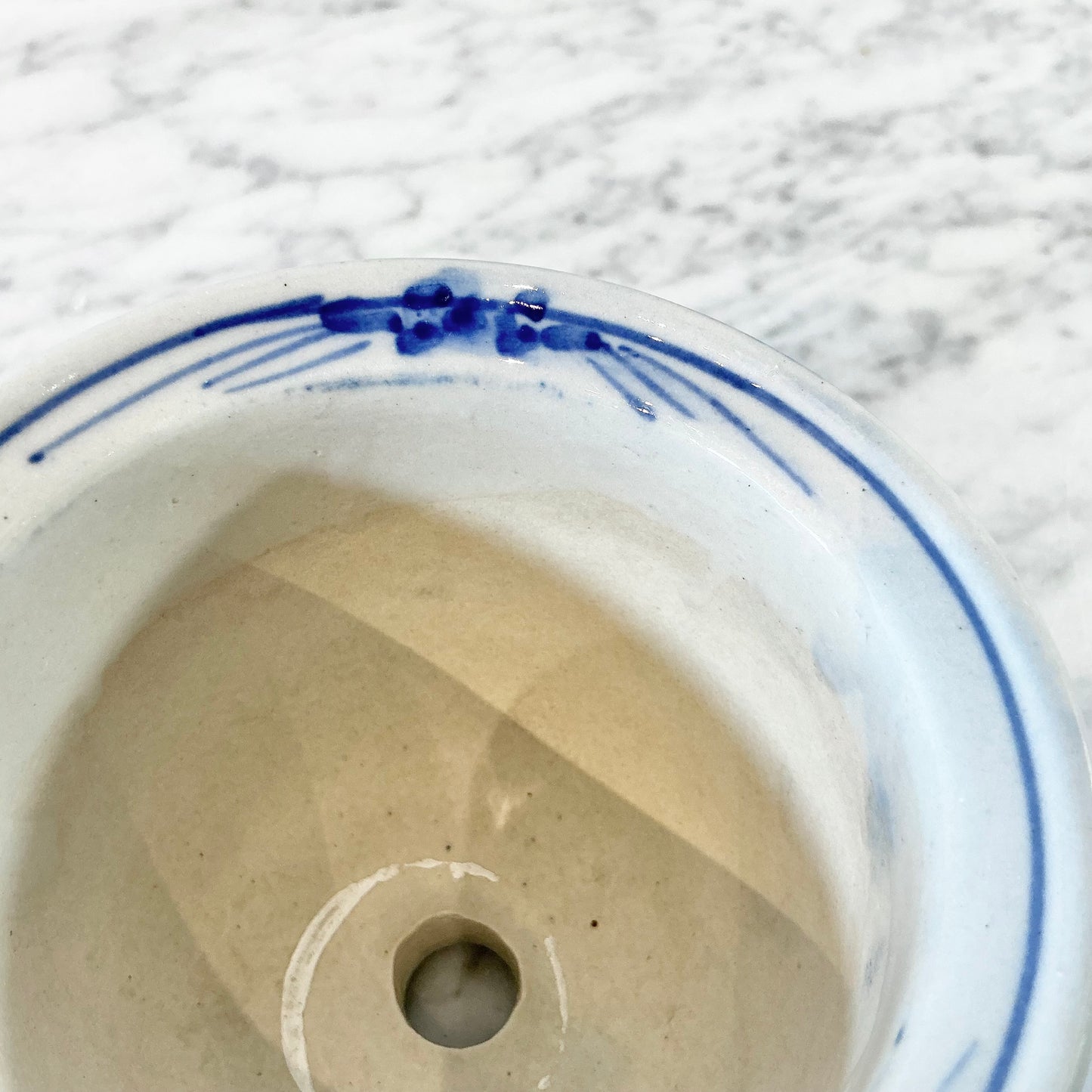 Tiny Vintage Ceramic Blue + White Planter