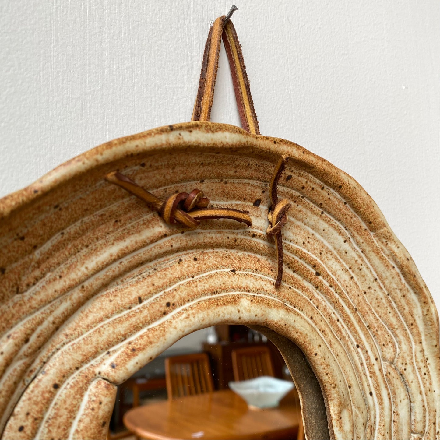 Vintage Pottery Accent Mirror, 10"