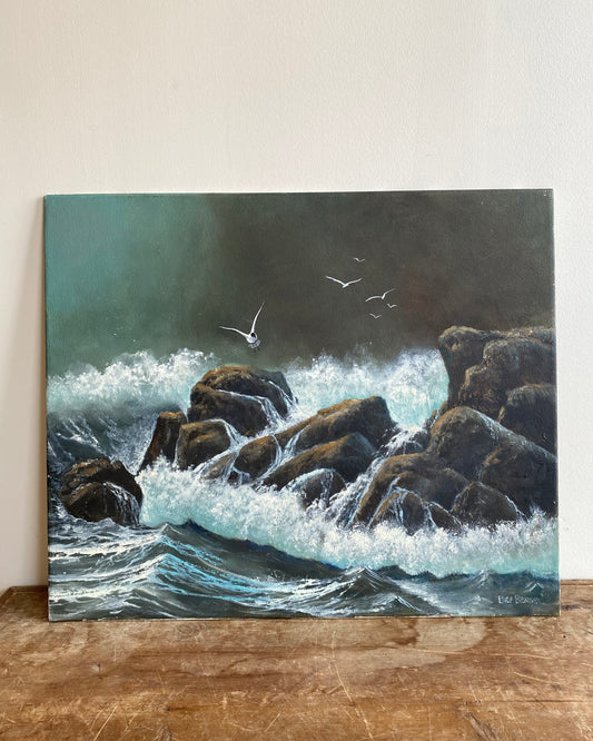 Vintage Original Seascape Painting, Signed (24 x 20")