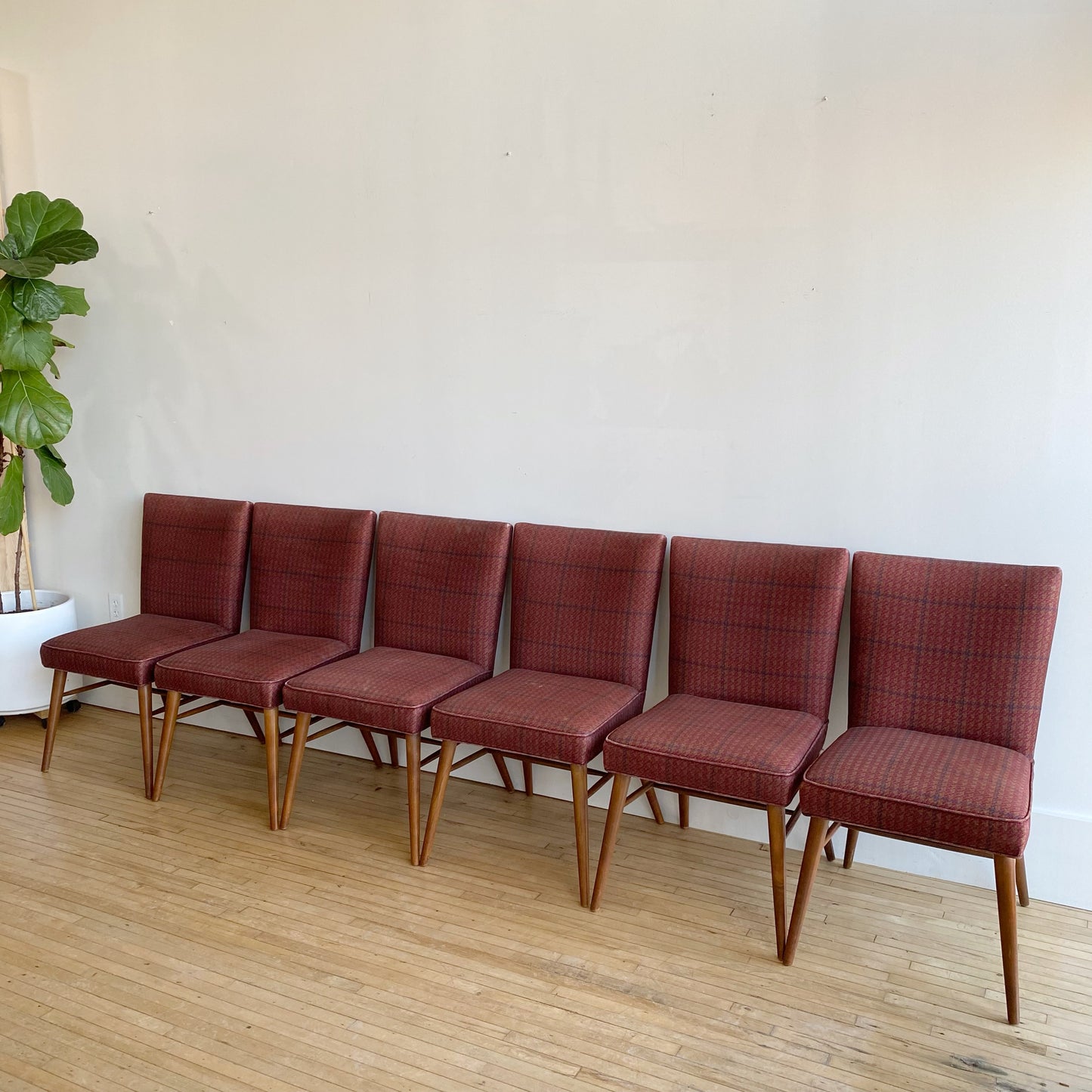 S/6 Plaid Dining Chairs by Paul McCobb