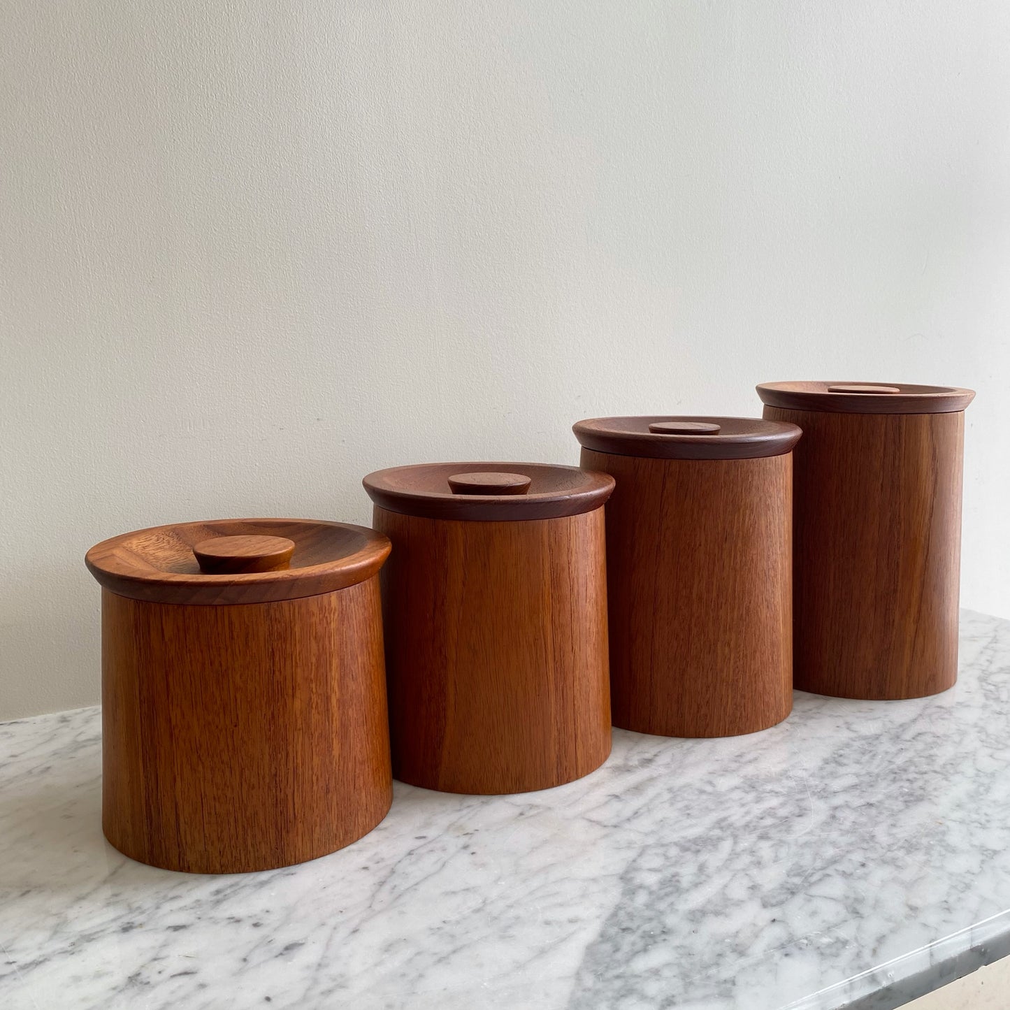 Set of 4 Vintage Mid-Century Teak Kitchen Containers