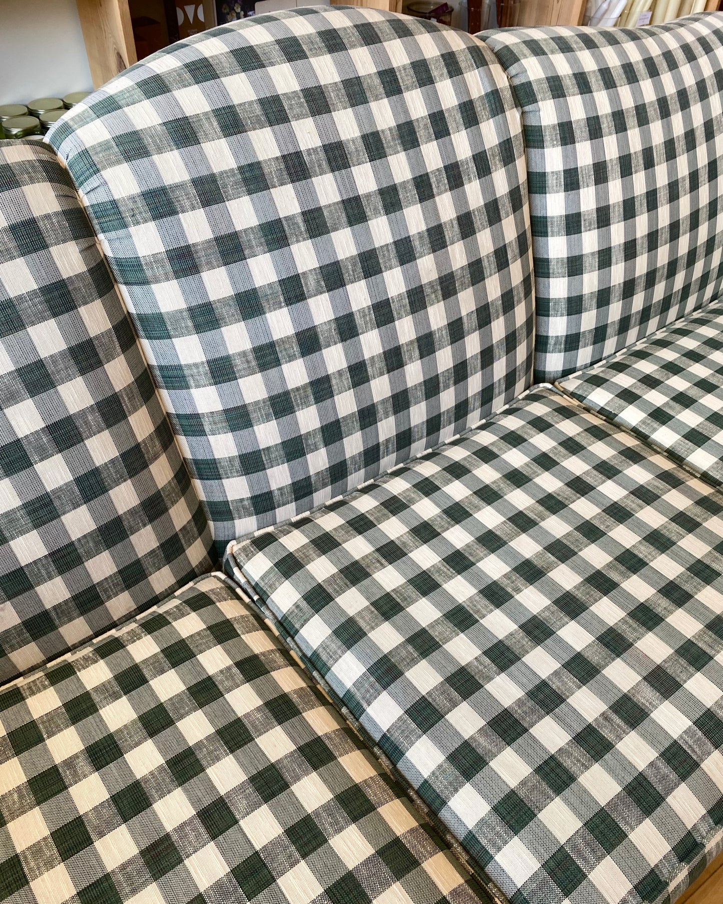 Vintage Green + White Gingham Sofa by Flexsteel