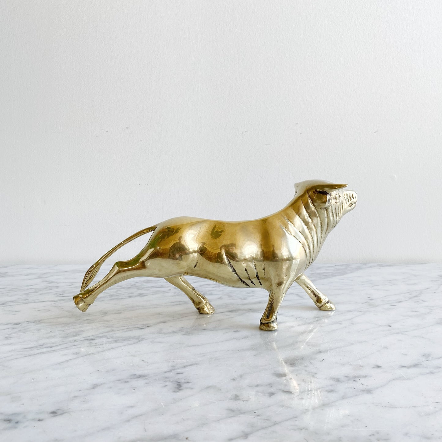 Large Vintage Brass Bull, 9.75"