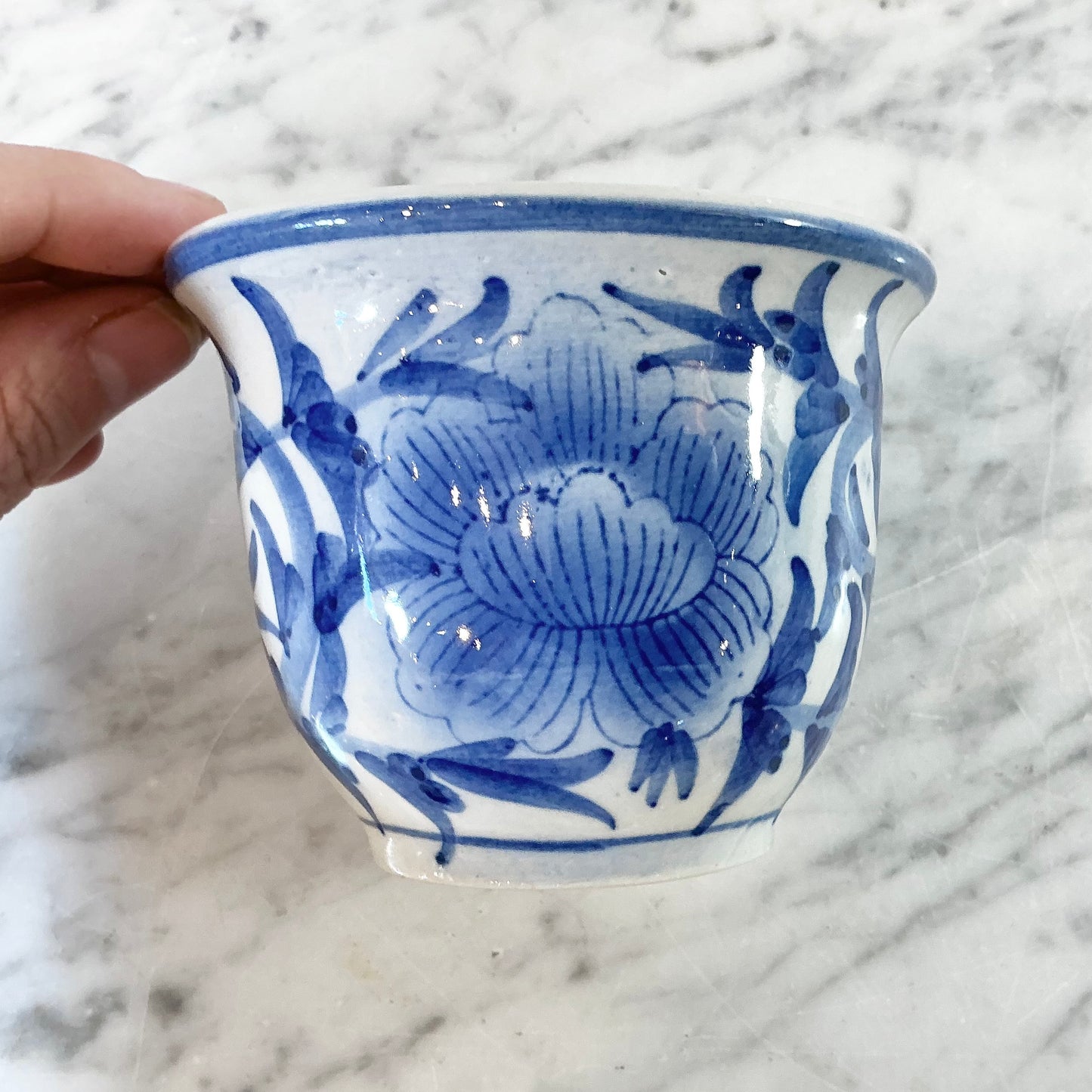 Tiny Vintage Ceramic Blue + White Planter