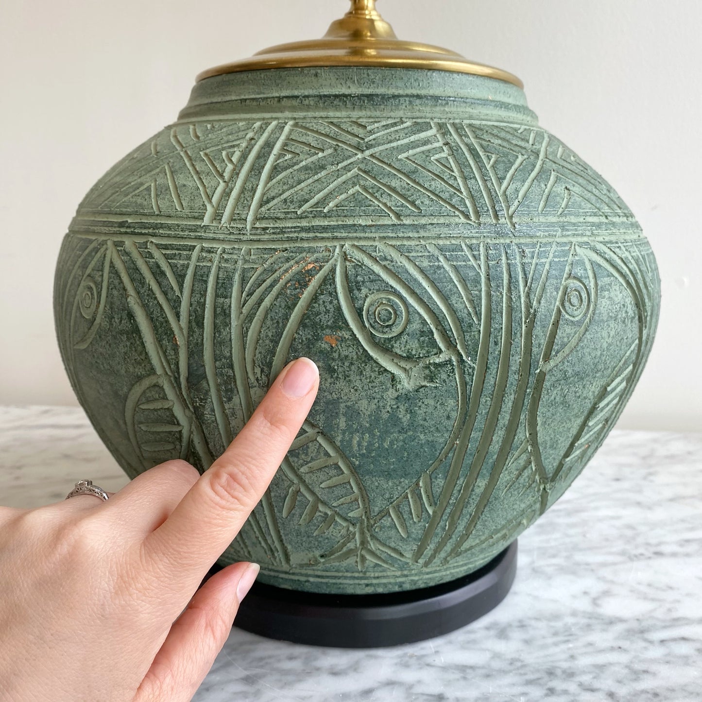 Vintage "Carved" Green Ceramic Lamp