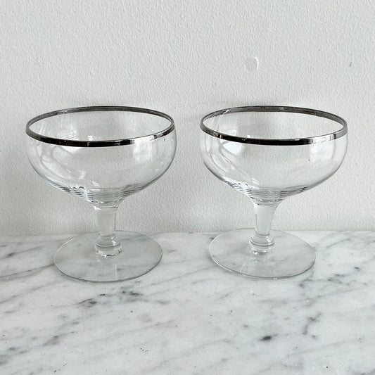 Pair of Vintage Silver Rimmed Stemmed Glasses