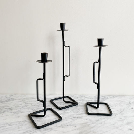Trio of Slim Vintage Iron Candle Holders