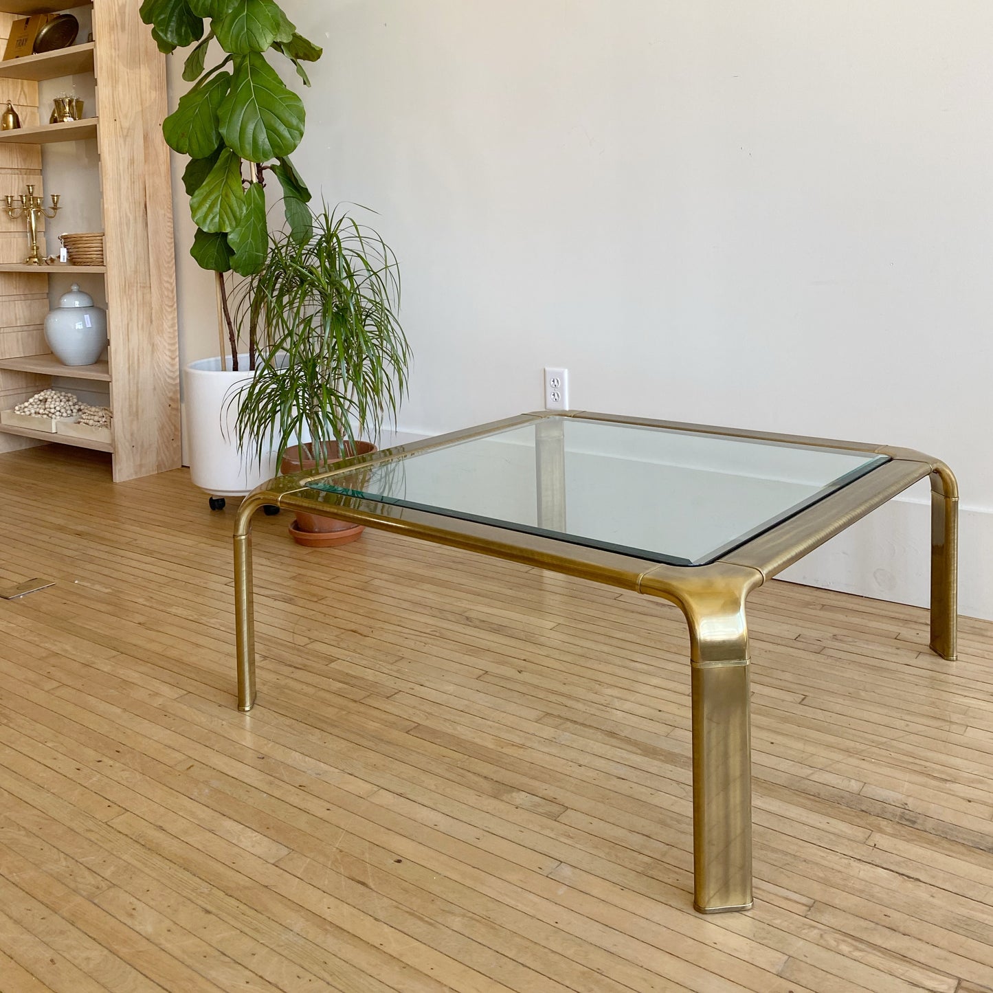 Vintage Brass + Glass Coffee Table by John Widdicomb