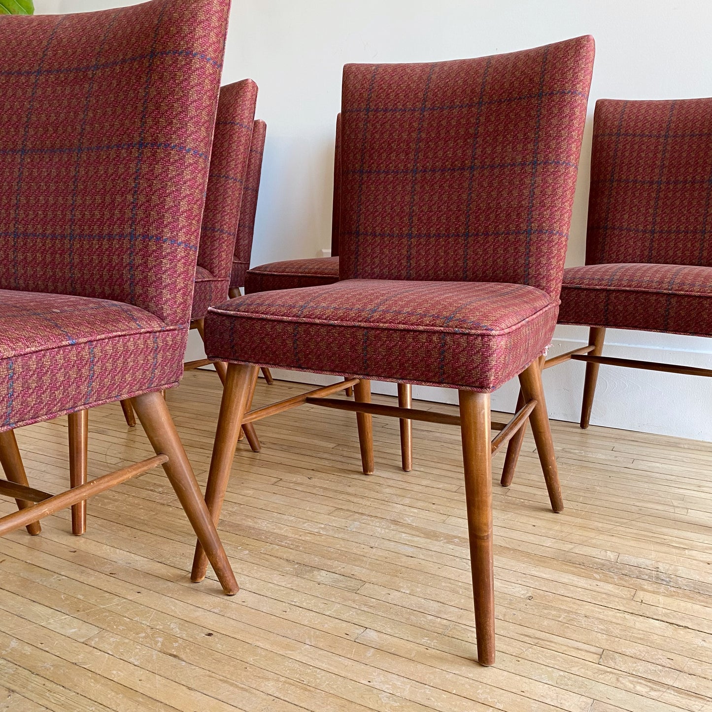S/6 Plaid Dining Chairs by Paul McCobb