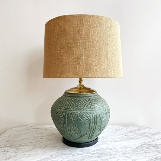 Vintage "Carved" Green Ceramic Lamp