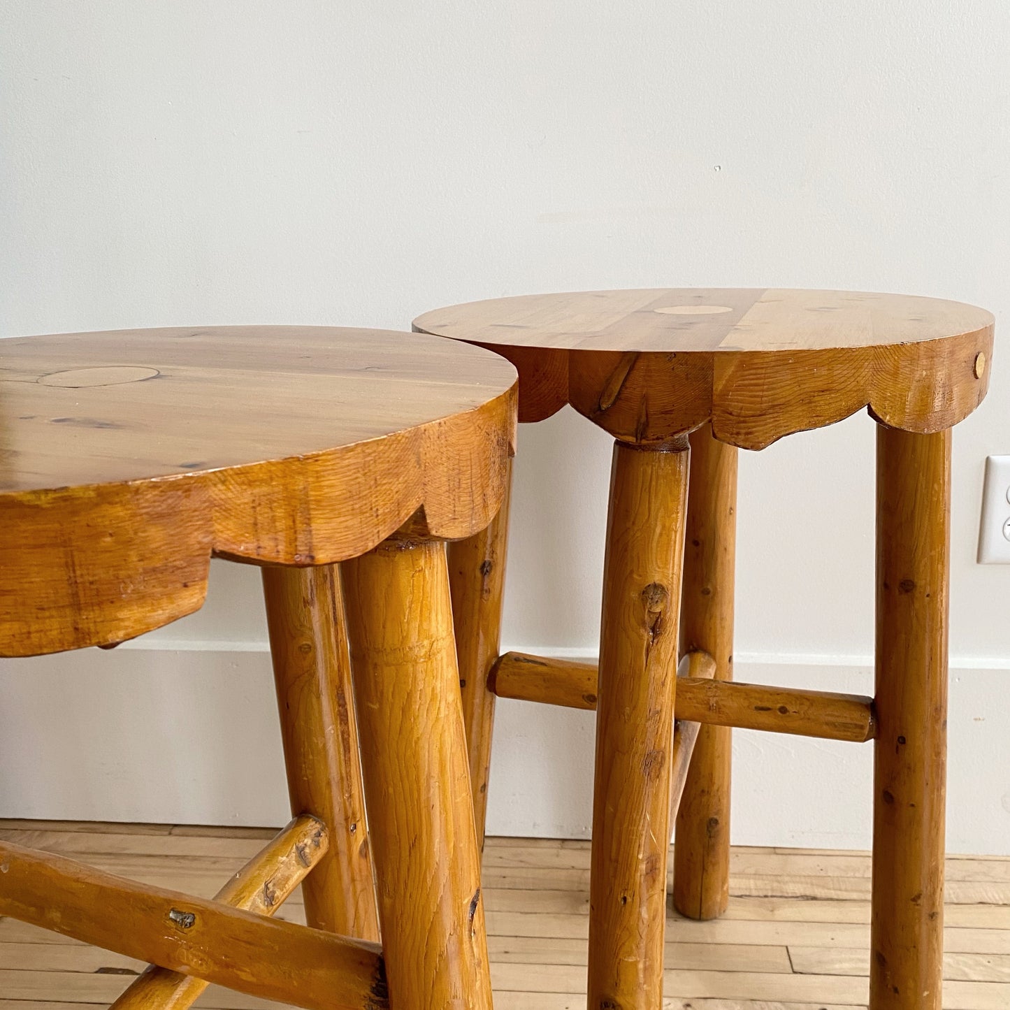 Pair of Vintage Handcrafted Folksy Pine Stools