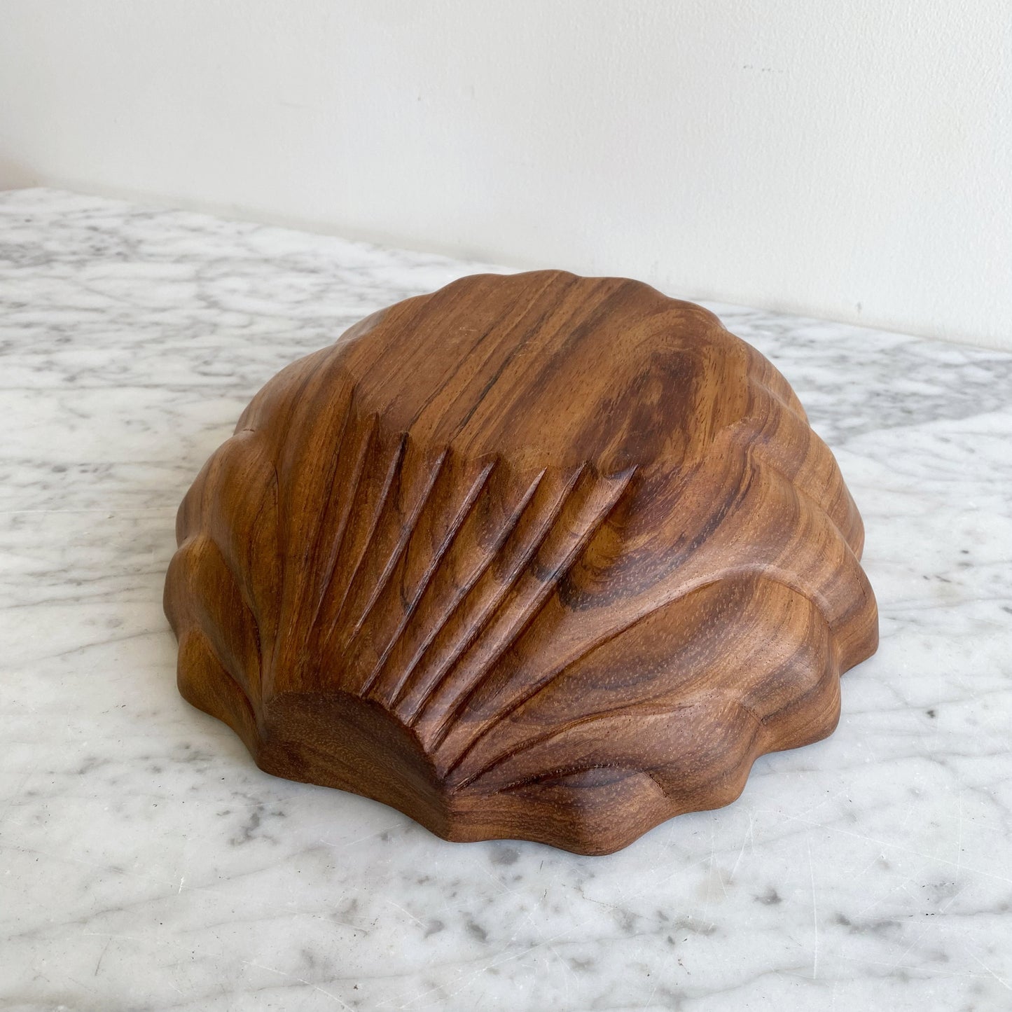 Vintage Wooden Seashell Bowl, 9.5"