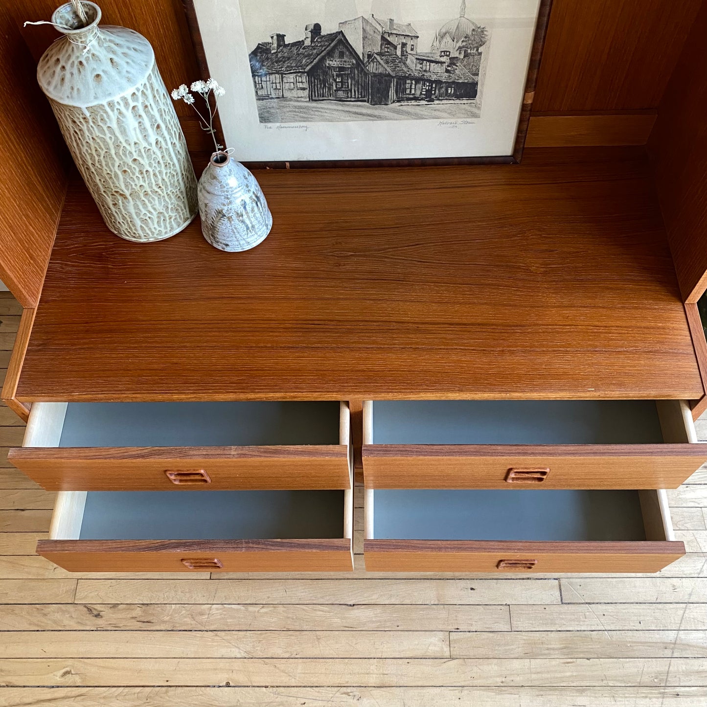 Vintage Teak Hutch with Drawers