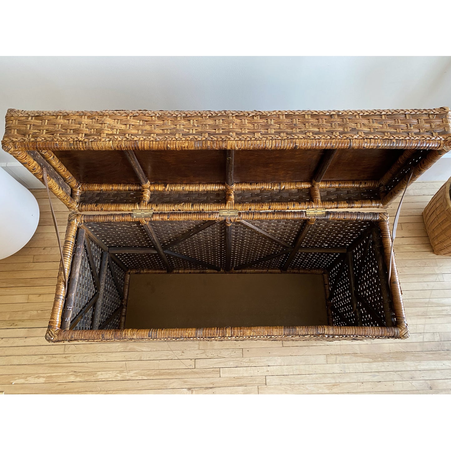 Found Oversized Wicker Chest / Lidded Basket / Console Table