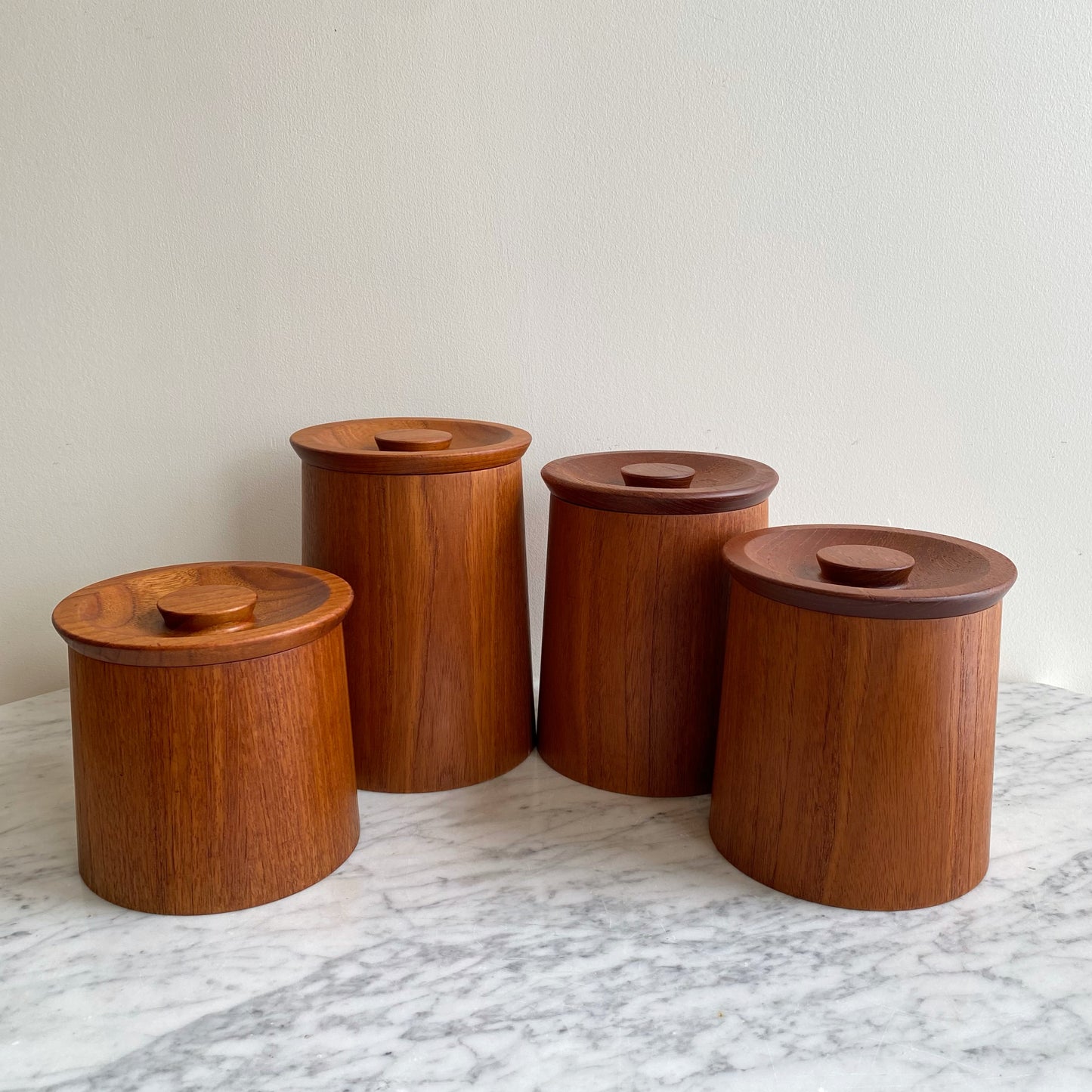 Set of 4 Vintage Mid-Century Teak Kitchen Containers