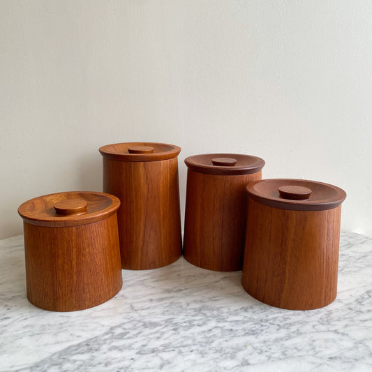 Set of 4 Vintage Mid-Century Teak Kitchen Containers