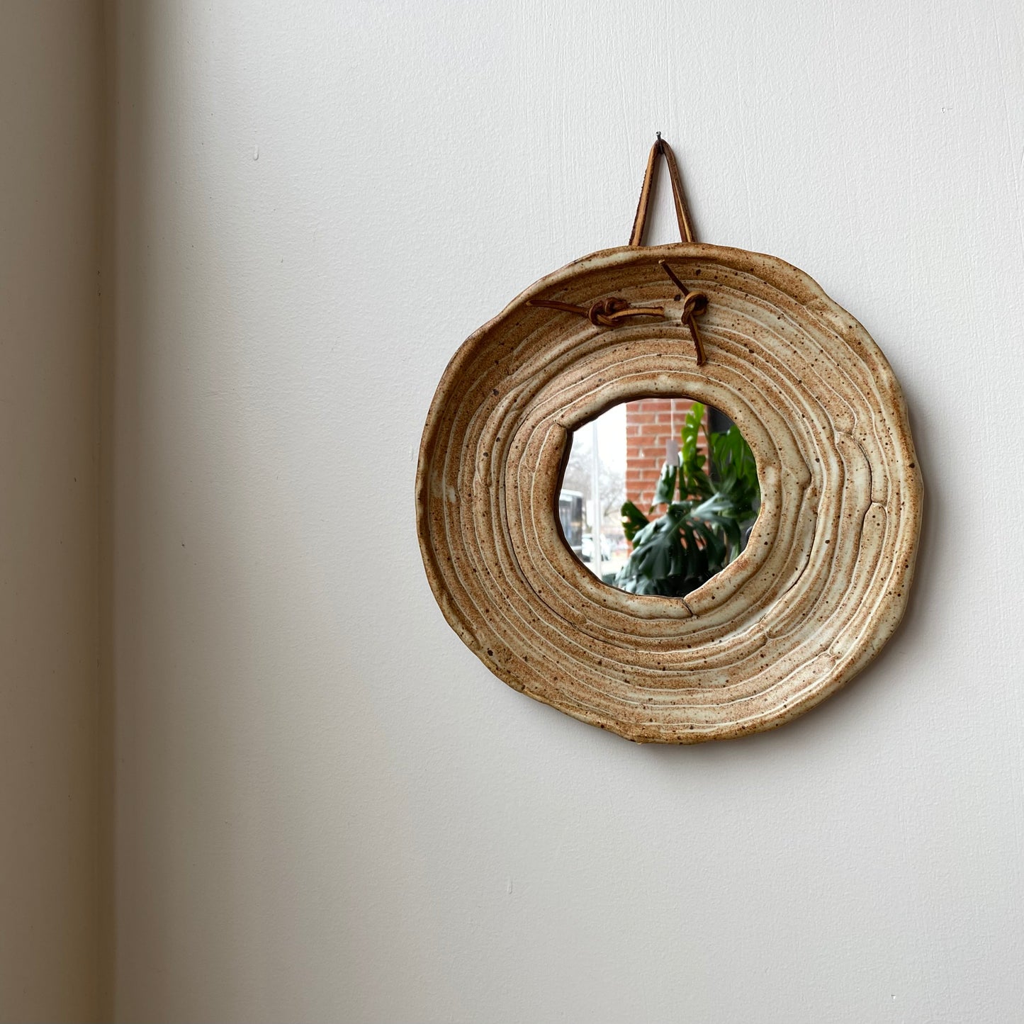 Vintage Pottery Accent Mirror, 10"