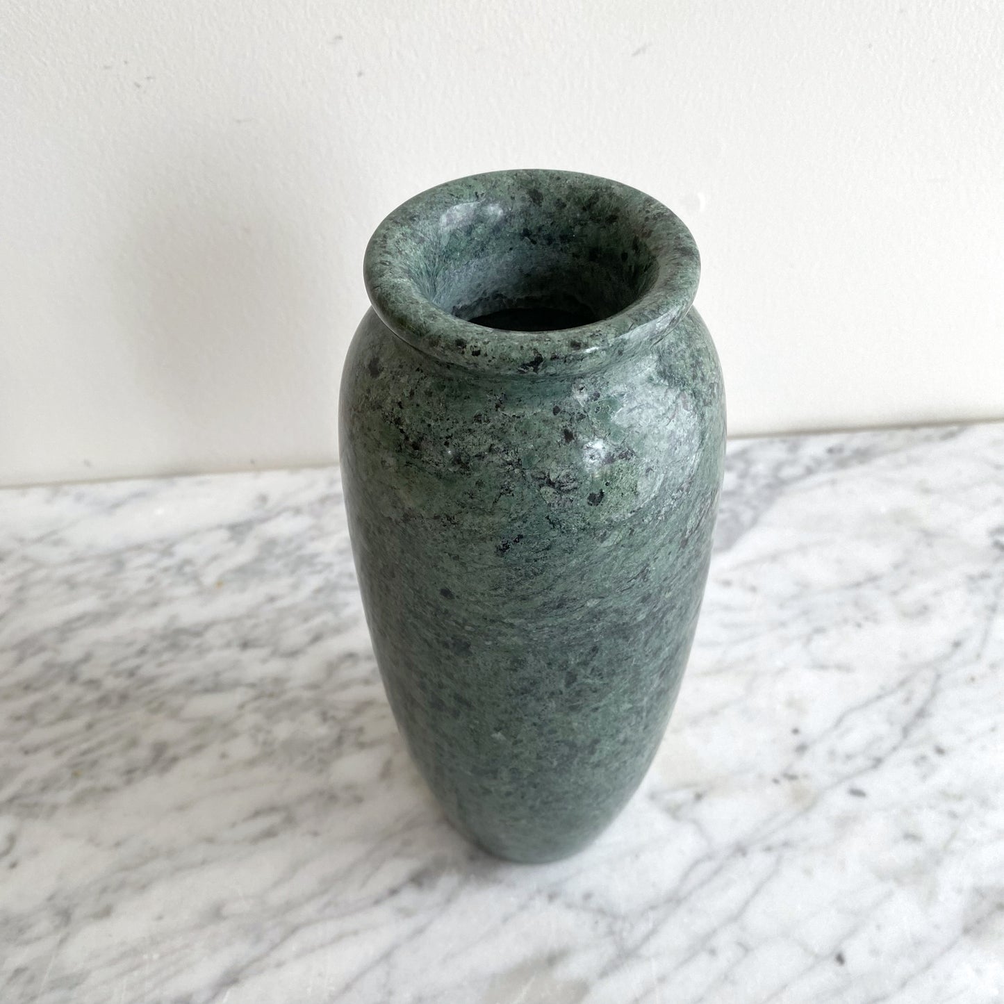 Vintage Green Marble Vase, 9"