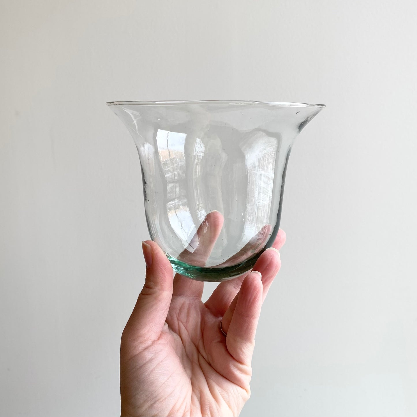 Vintage Blown Glass Candle Holder with Metal Stand, Mexico