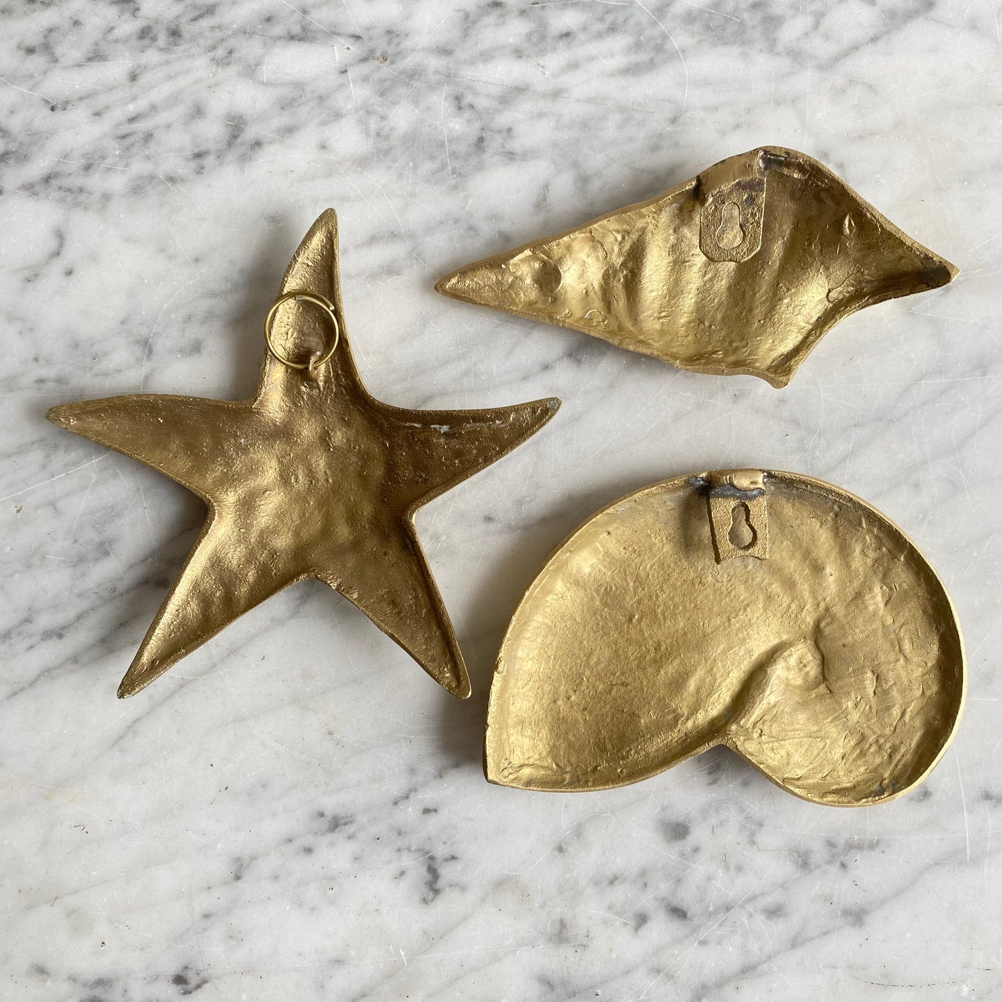 Trio of Vintage Brass Seashells