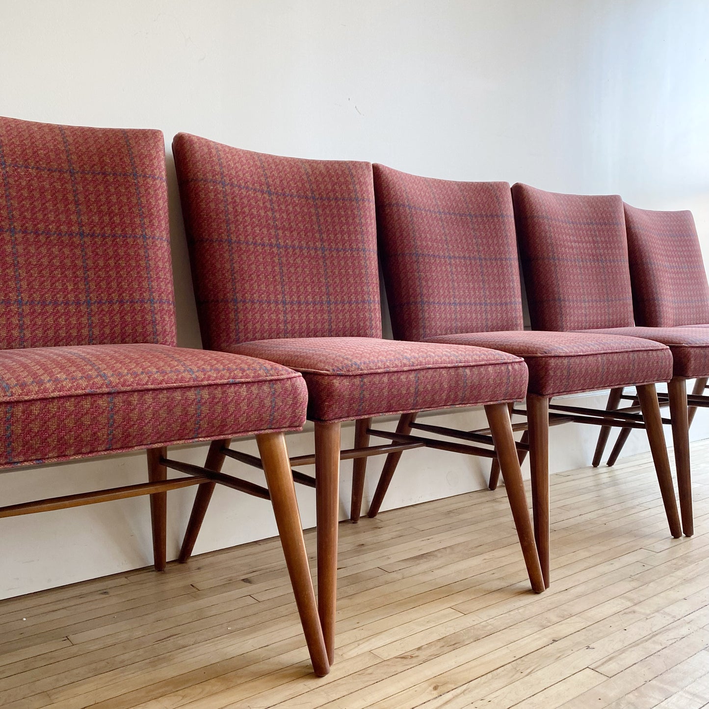 S/6 Plaid Dining Chairs by Paul McCobb