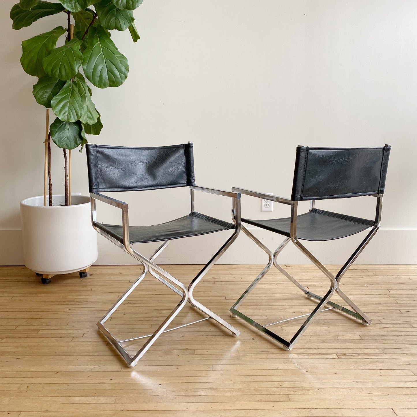 Pair of Vintage Chrome + Vegan Leather Director's Chairs