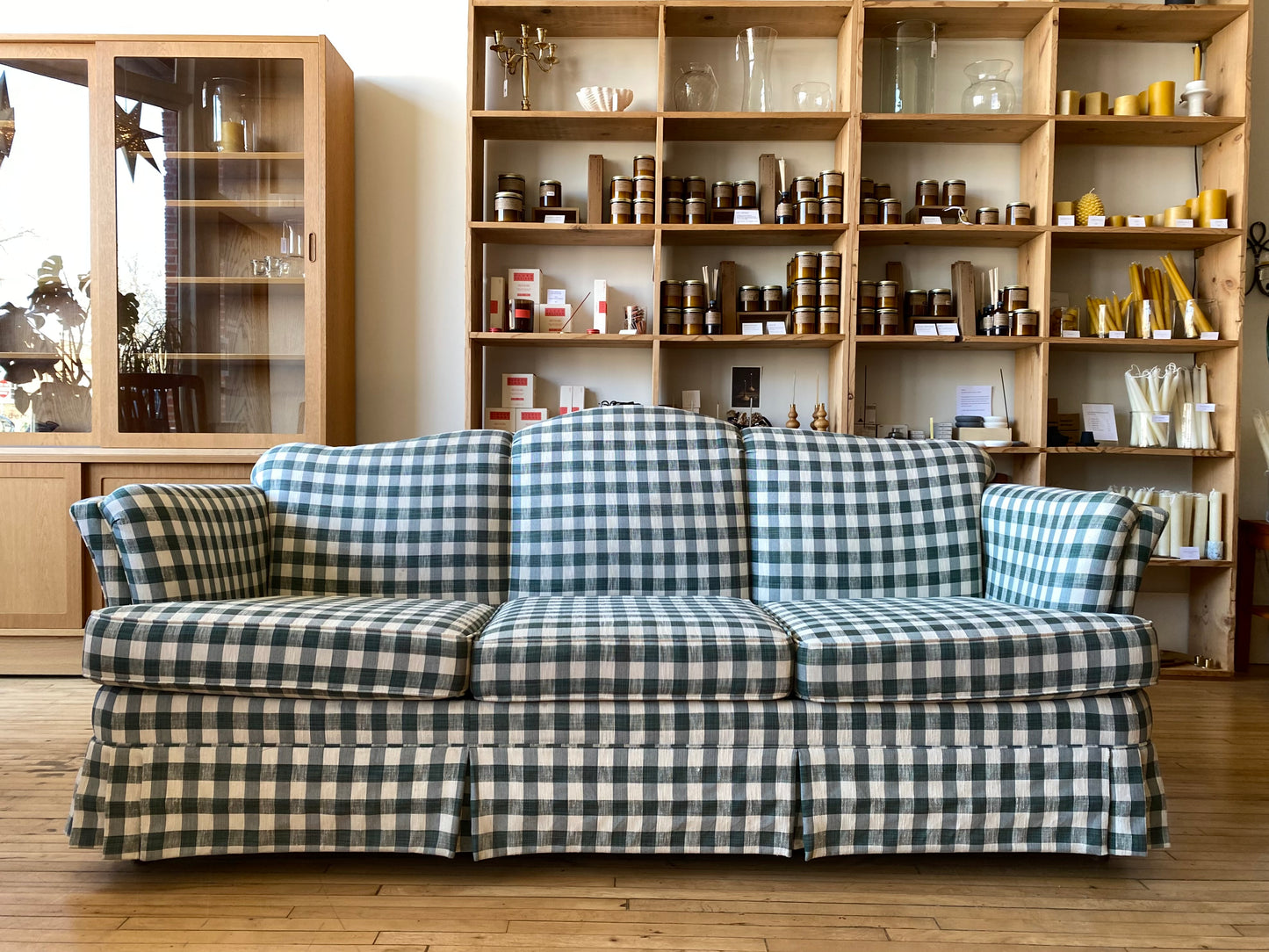 Vintage Green + White Gingham Sofa by Flexsteel