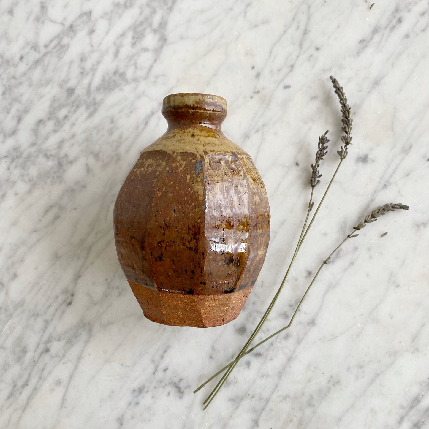 Vintage Faceted Pottery Bud Vase, 6"