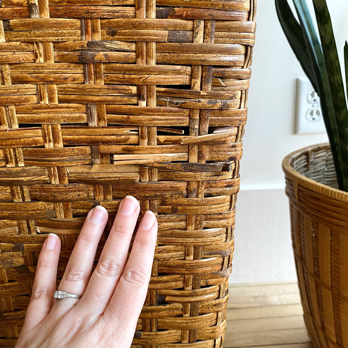 Found Oversized Wicker Chest / Lidded Basket / Console Table