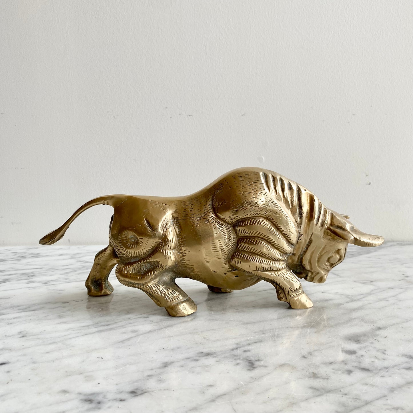 Large Vintage Brass Bull, 12"