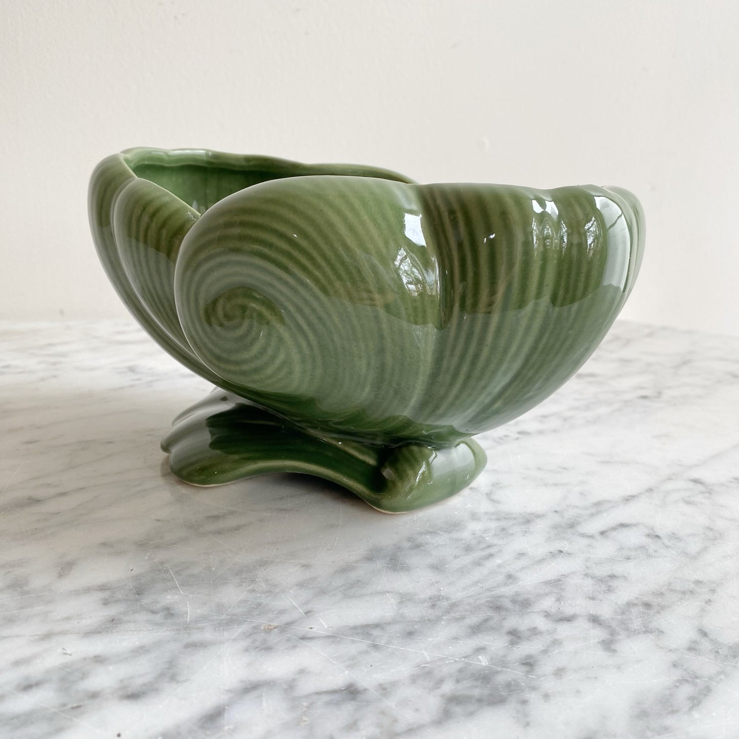 Vintage Green Ceramic "Swirl" Planter