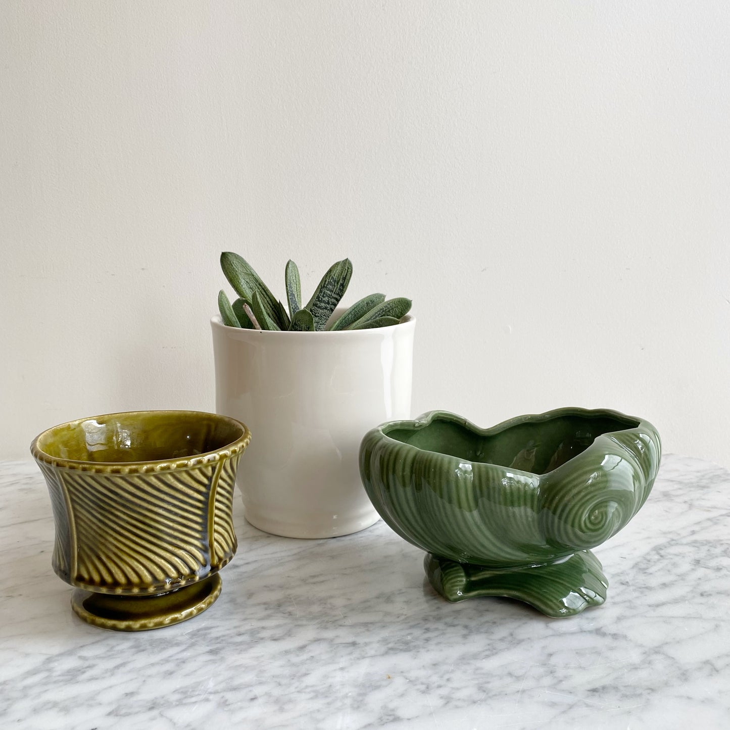 Vintage Green Ceramic "Swirl" Planter
