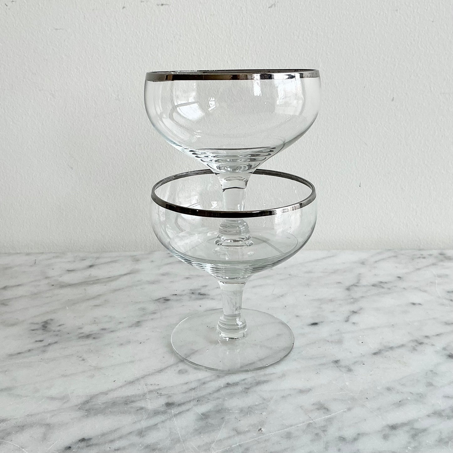 Pair of Vintage Silver Rimmed Stemmed Glasses